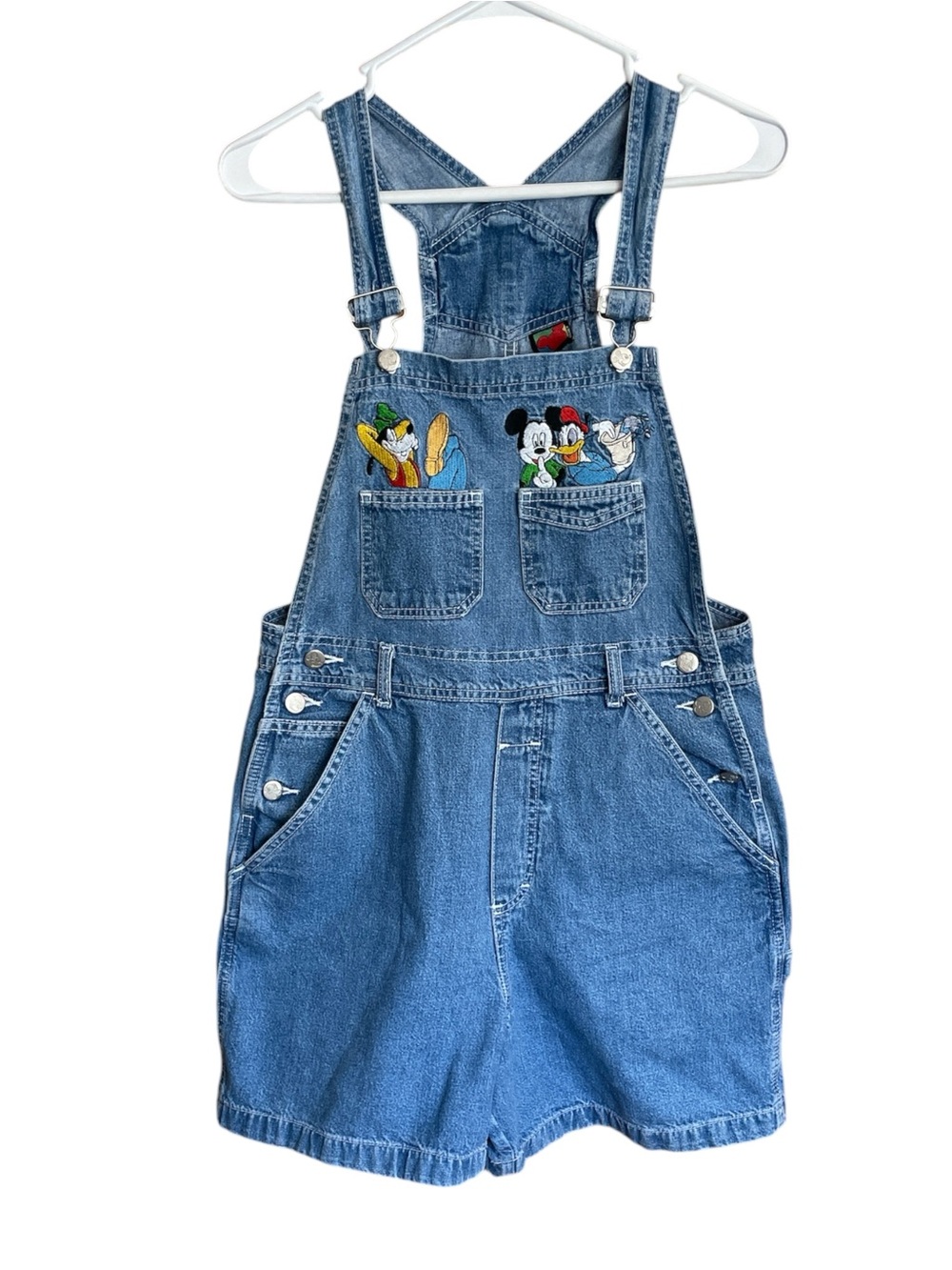 Disney Mickey Unlimited Denim Overall Shorts Vintage 90s Size 33 Waist